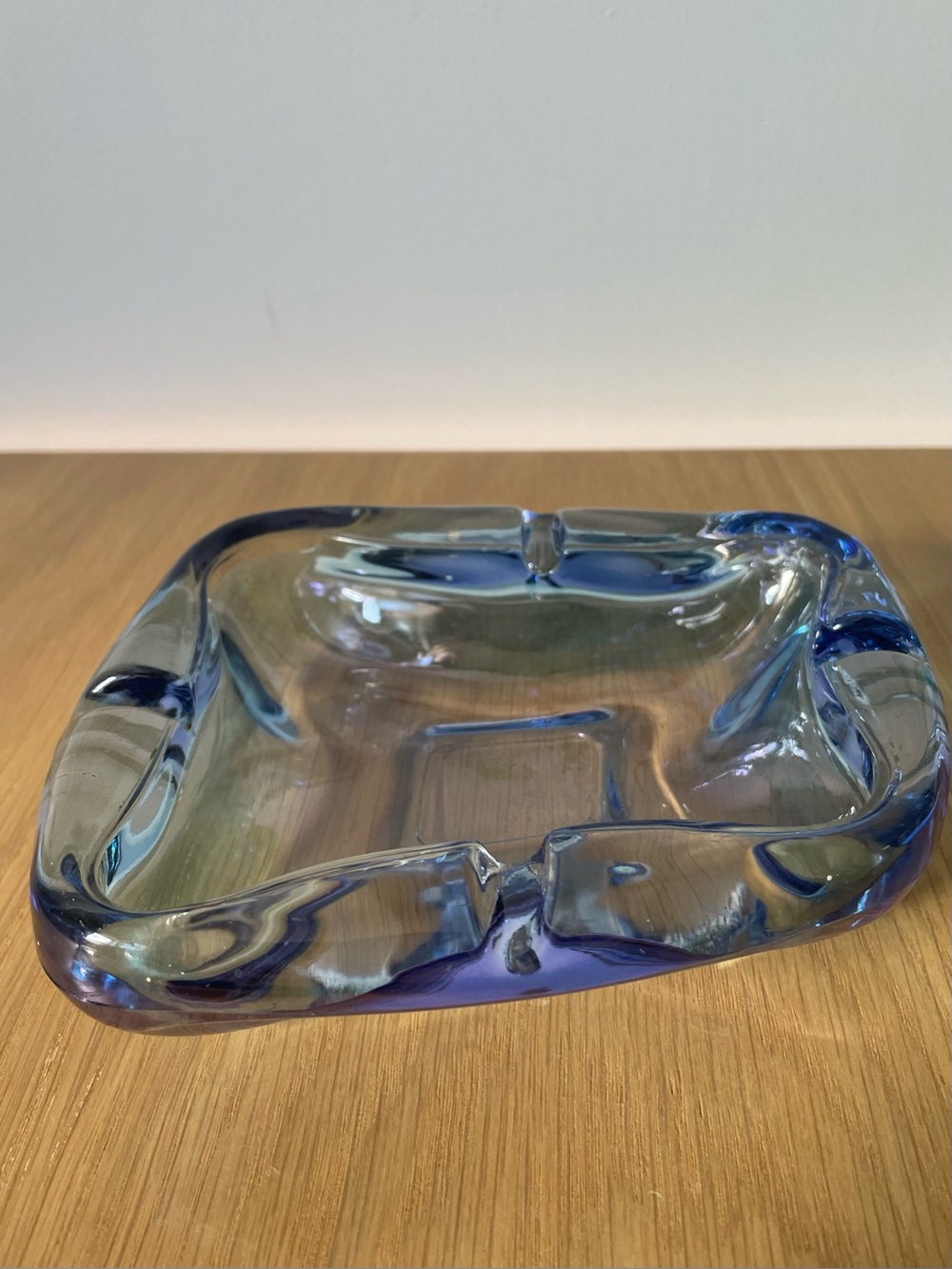 Vintage Iridescent Amoeba Blue Art Glass Ash Tray Trinket Catchall Dish